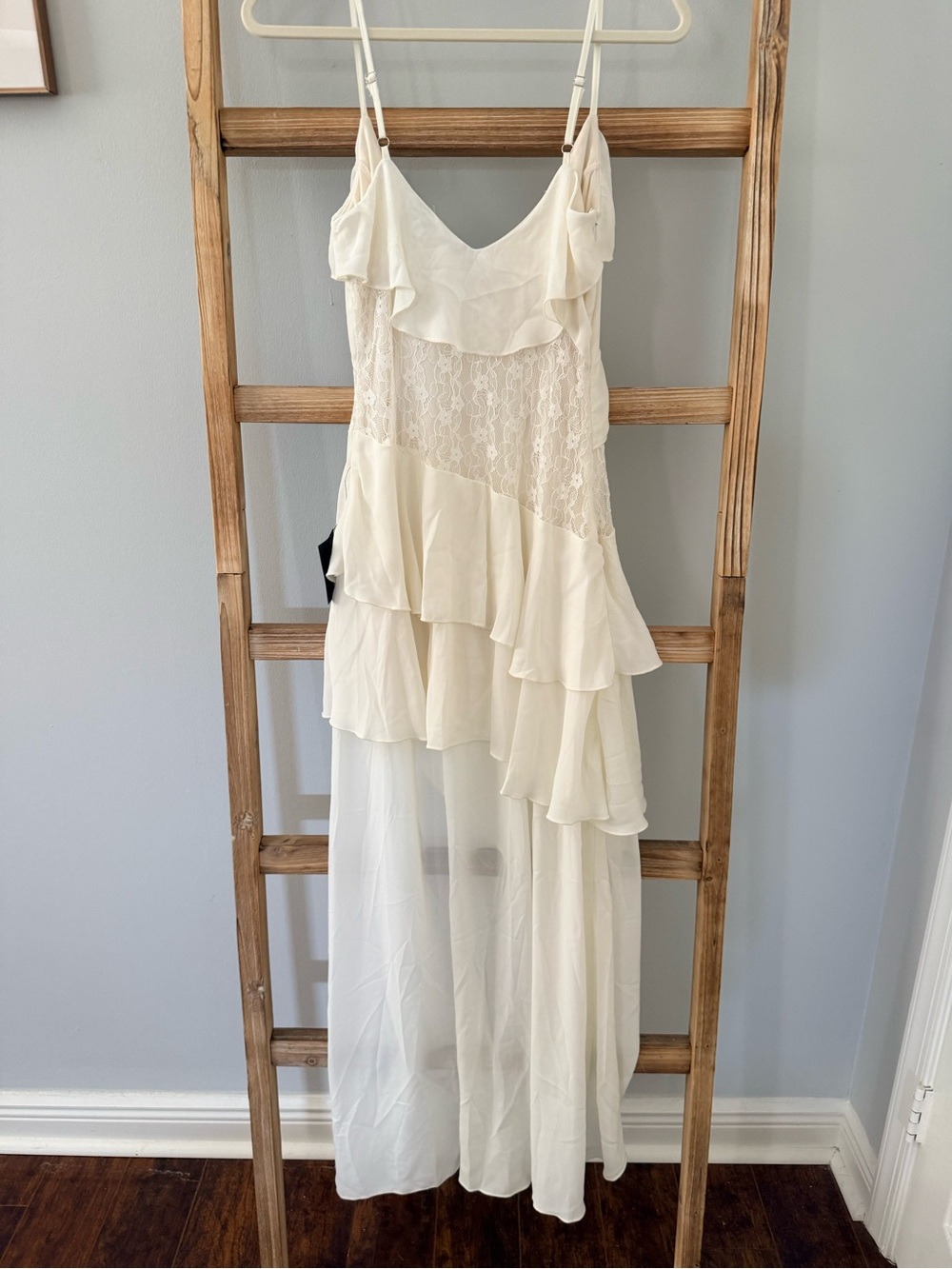 Lulu's Ivory Ruffled Lace High-Low Maxi Dress - Picture 3 of 3